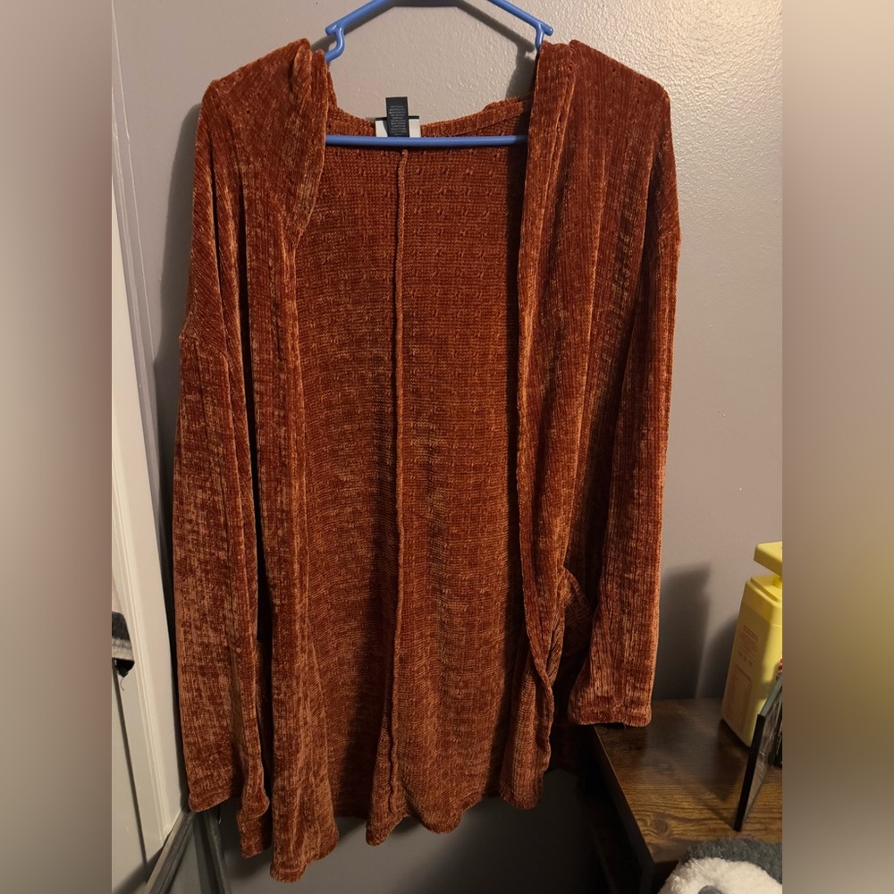 Rust Velvet Open Cardigan